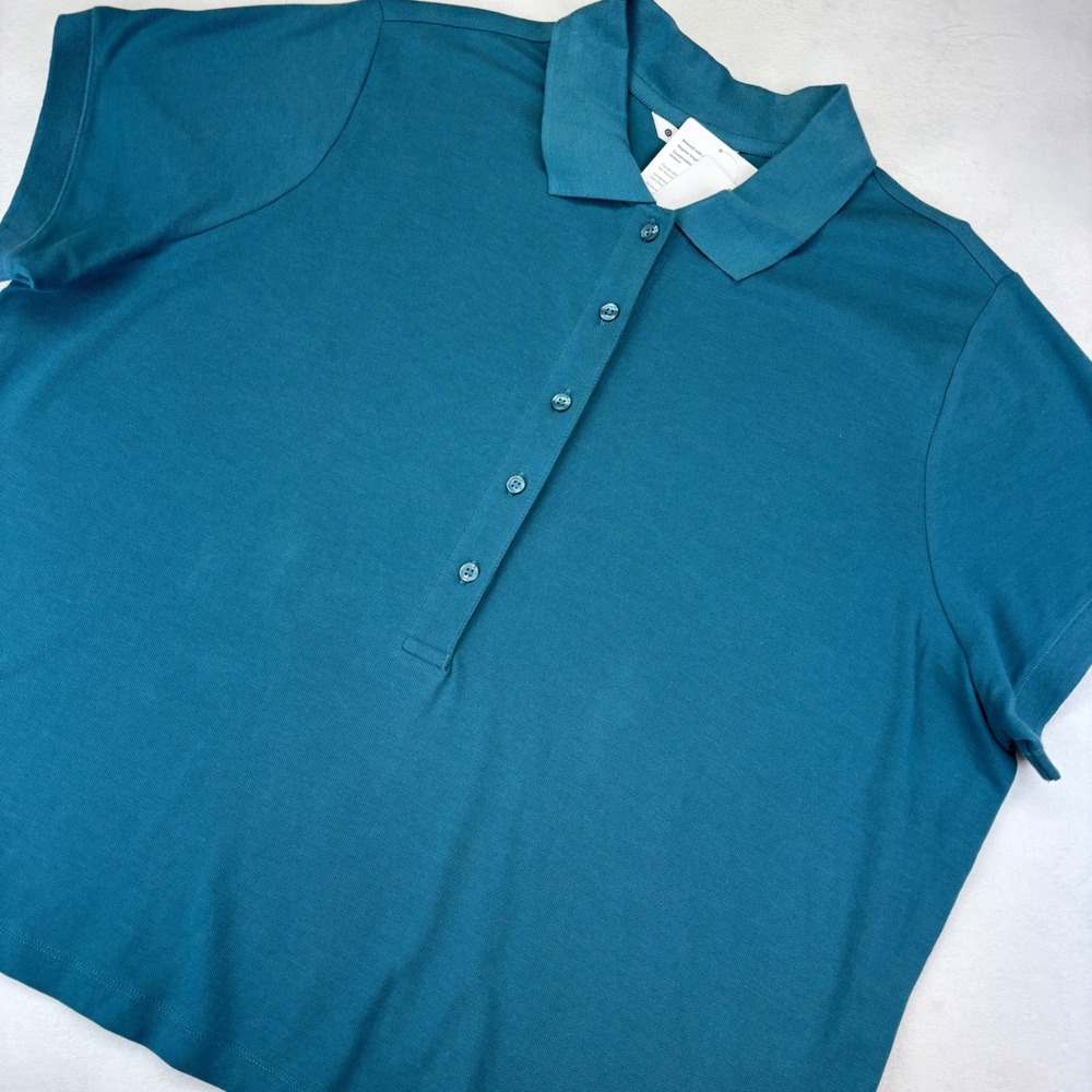 Athleta Pique Short Sleeve Polo Shirt Top Women's 2X Plus‎ Size Teal Blue NWT